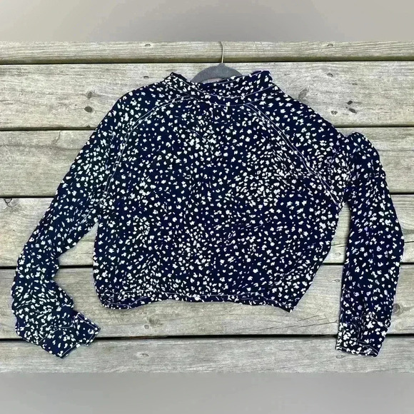 Free People Blue & White Speckled Crop Blouse - Picture 2 of 2
